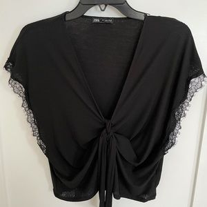 Zara cropped tee with lace detail